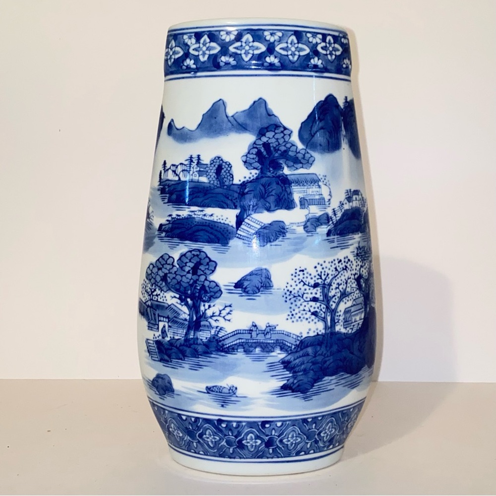 Vintage Formalities by Baum Bros Blue & White Outdoor Asian Scene Large Vase